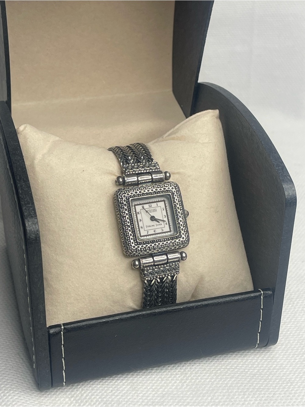 Vintage Ecclissi Fully 925 Sterling Silver Woman’s Watch Braided Silver Bracelet